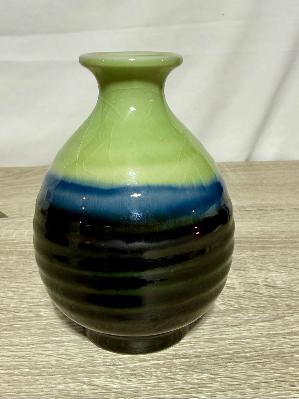 Kotobuki Japanese Mini Ikebana Vase Ceramic, vibrant green, blue, and black